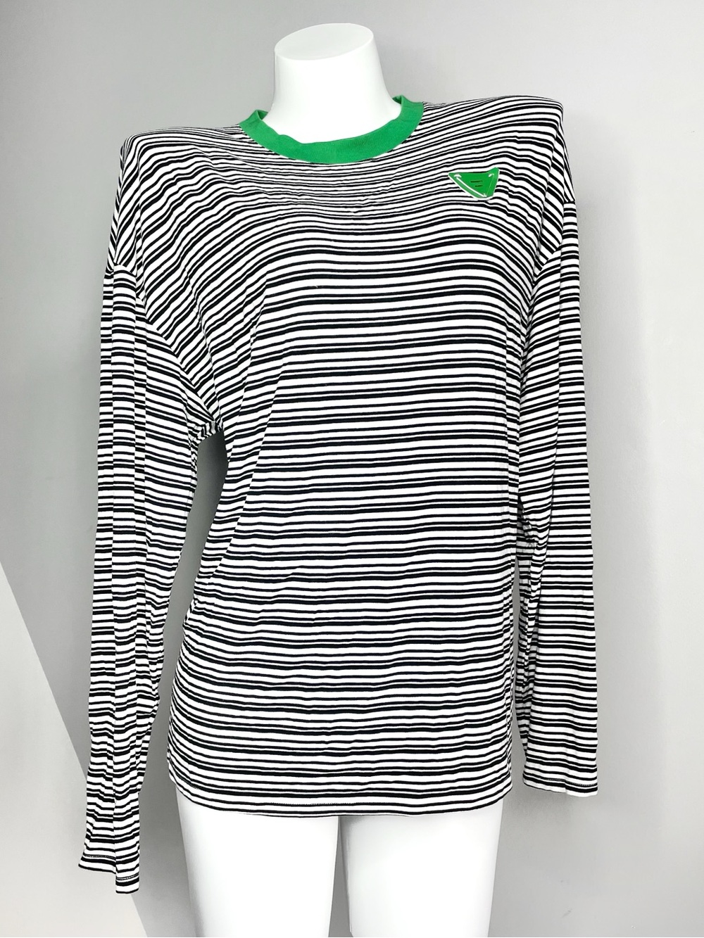 Urban Revivo Oversized Striped Long Sleeve Tee with Green Trim